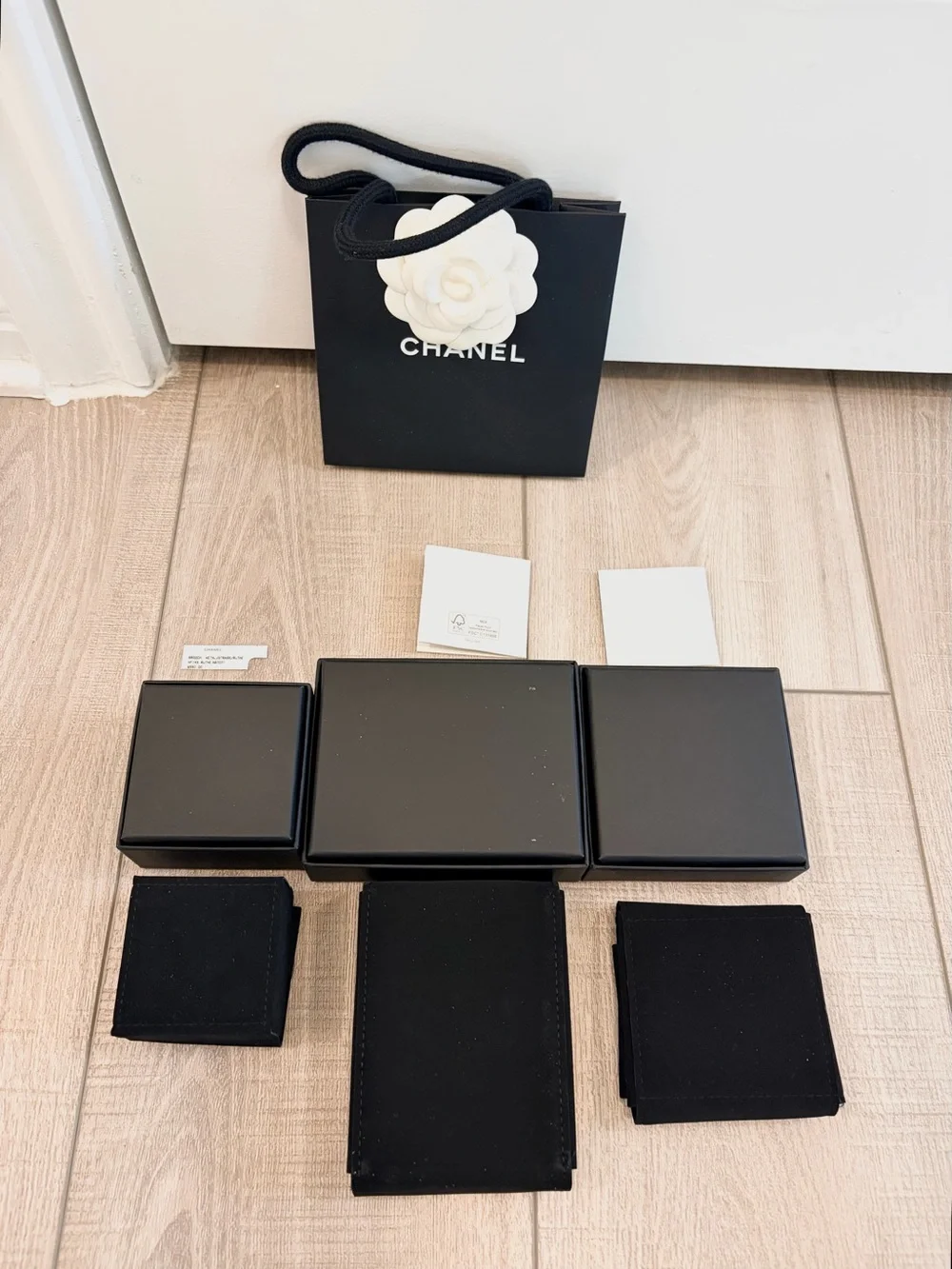 Authentic CHANEL 7 PIECES Bundle: 3 Jewelry Boxes + 3 Velvet Pouches